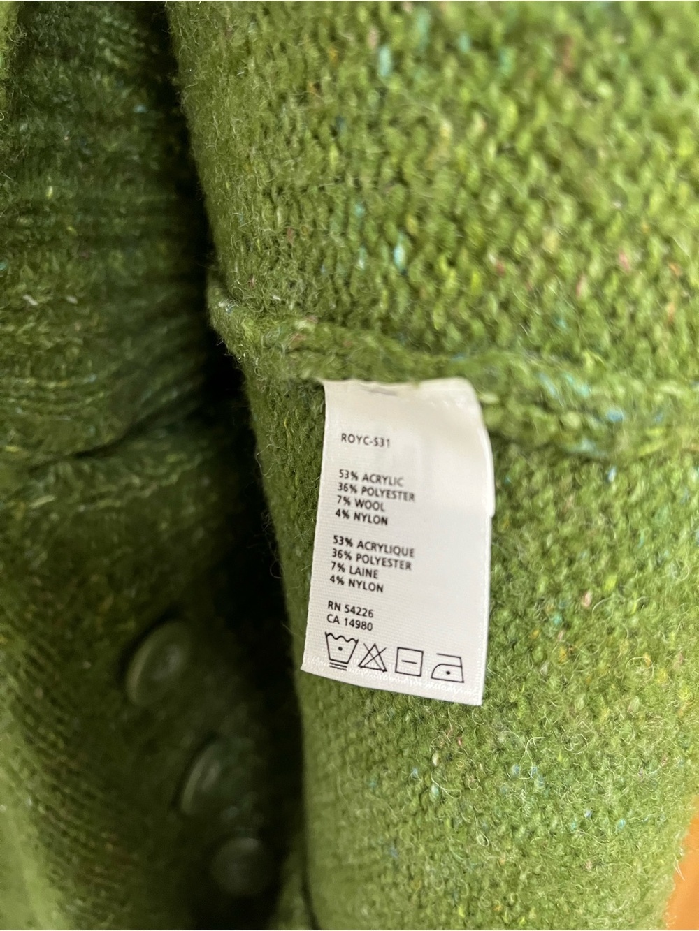Royal Robbins Moss Green Shawl-Collar Button Front Cardigan women’s size M - Picture 4 of 4